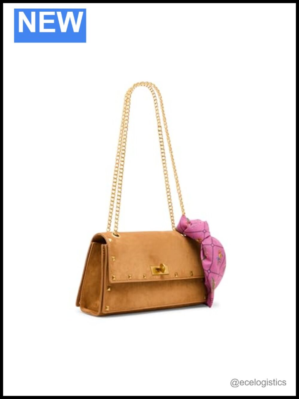 Faux Suede Convertible Shoulder Bag with Scarf Detail Twist Lock